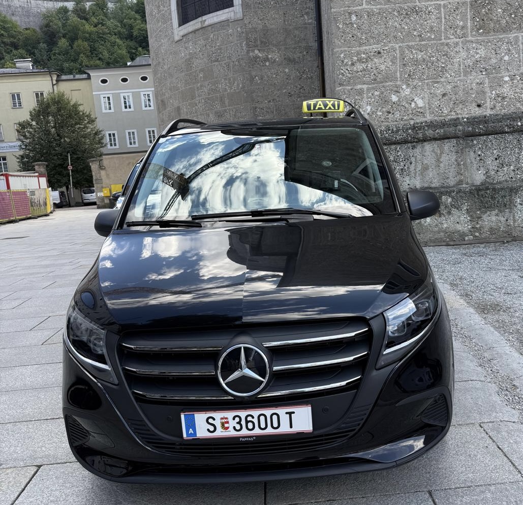 Mercedes taxi front view in Salzburg